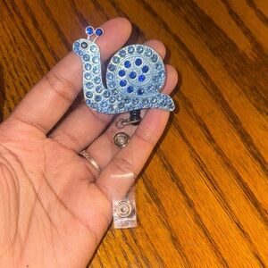 Blue Rhinestone Snail Badge Reel